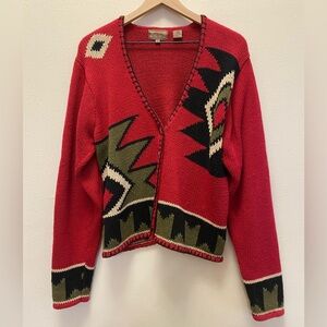 Vintage Roper Womens Hand Knit Cardigan Ramie Cotton Southwestern Western Medium